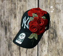 Load image into Gallery viewer, Black &amp; Red Rose Fitted Cap
