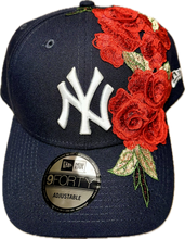 Load image into Gallery viewer, Navy Blue &amp; Red Rose Fitted Cap
