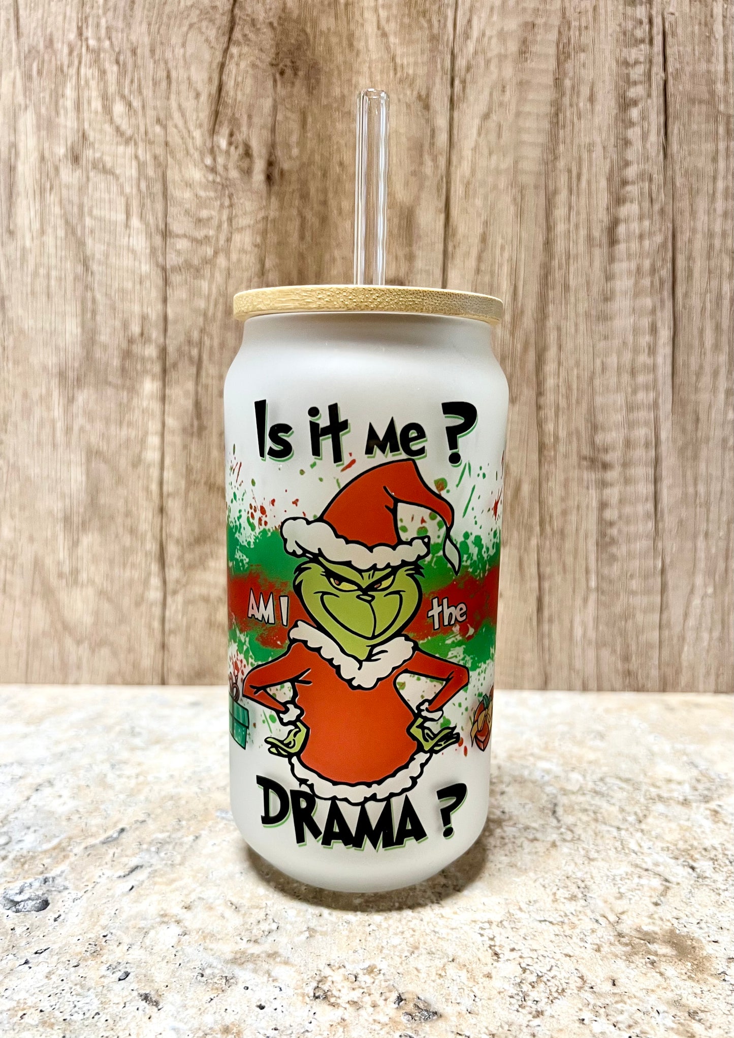 Frosted Grinch Glass Can