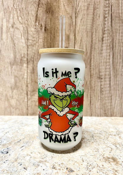 Frosted Grinch Glass Can